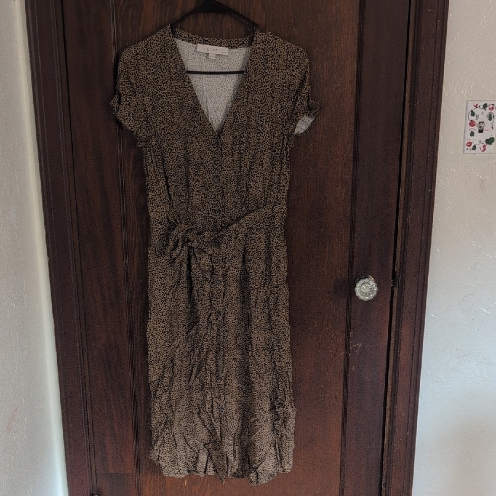 Loft Cheetah Animal Print Button Front Short Sleeve Dress Size 6 Petite